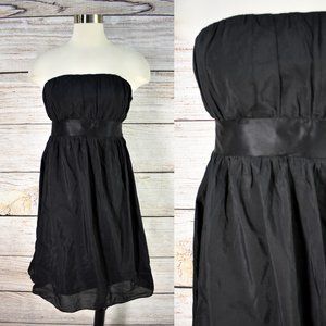 GAP Strapless Dress 4 Cotton Silk Blend Satin Waist Fit Flare Boned Black Party